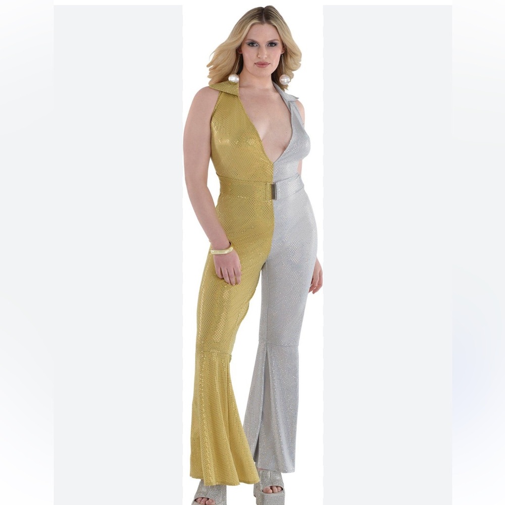 Disco Jumpsuit costume in Gold and Silver 2X 18-20 plus size